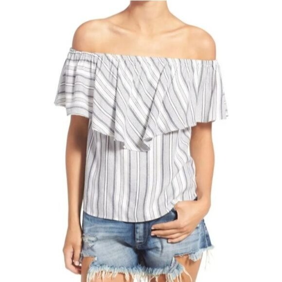 WAYF Blue White Pullover Striped Off the Shoulder Blouse Top Size XS Made in USA - Picture 1 of 16